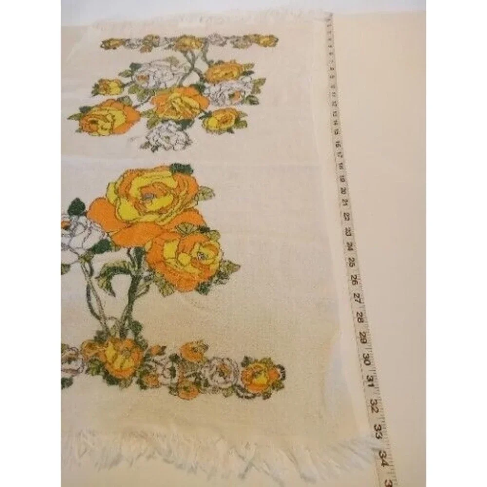 2 Vintage‎ Bath Towels Orange Yellow Floral 60s 70s Cone Made in USA